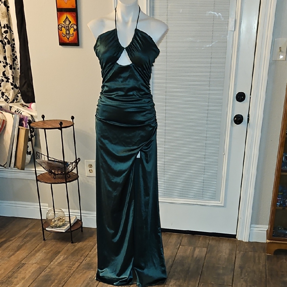 B Darlin Green Ruched Halter Gown